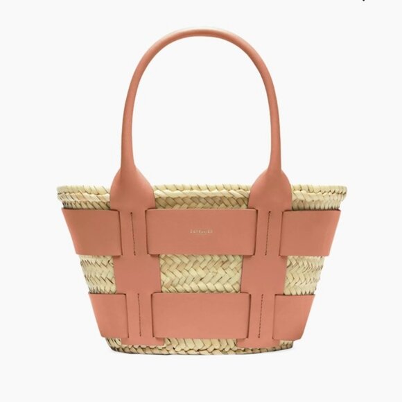 Mini Santorini Raffia & Leather Basket Bag- Coral NWT - Picture 2 of 6